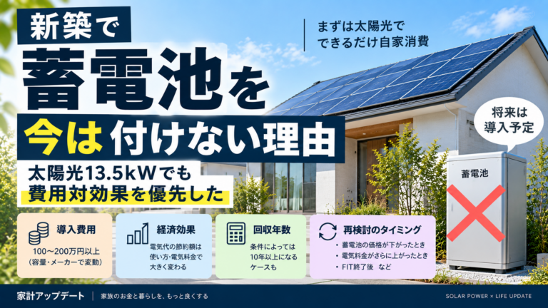 新築で蓄電池を今は付けない理由｜太陽光13.5kWでも費用対効果を優先した