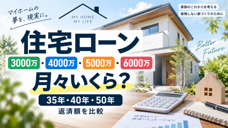 住宅ローン3000万・4000万・5000万・6000万円の返済額｜月々いくら？35年・40年・50年で比較