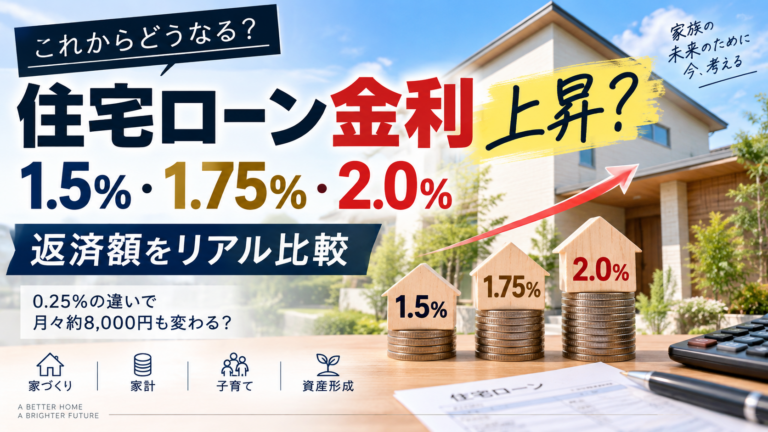 住宅ローン金利が上がると月々いくら増える？1.5％・1.75％・2％の返済額比較