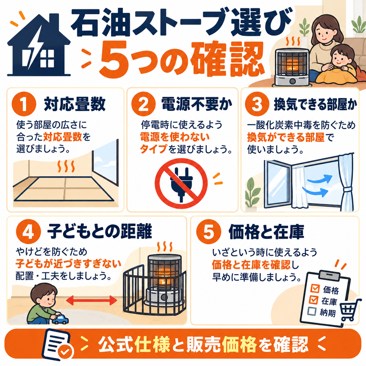 石油ストーブ選びで確認したい5つのポイント